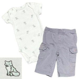Carter’s NB Mint Fox Onesie & Gray Cargo Sweatpants